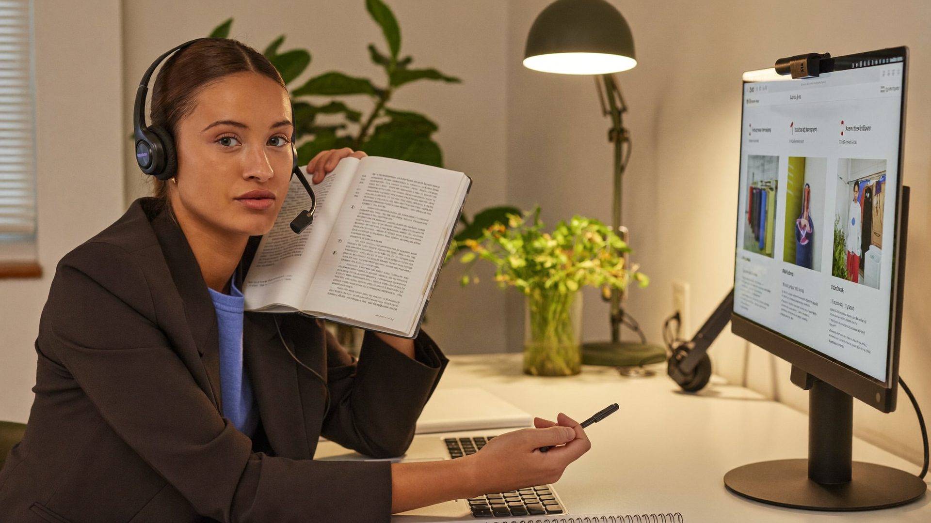 Advisor taking a virtual insurance appointment from a home office desk