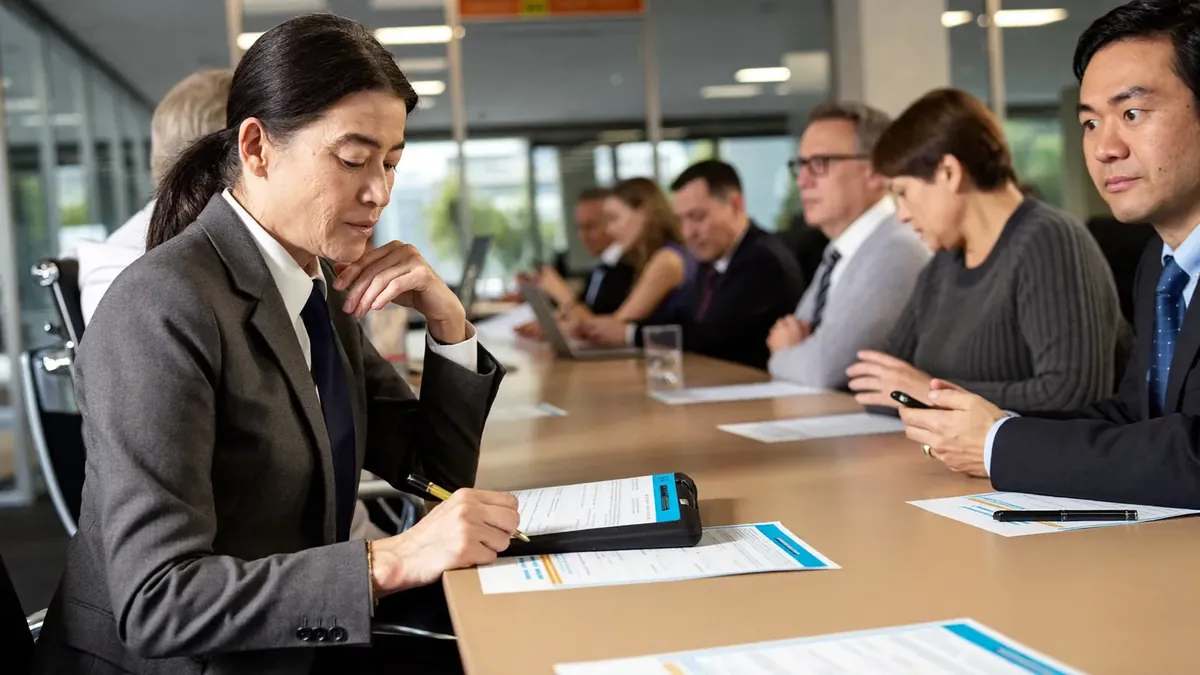 A small Colorado business team gathered around a conference table while an insurance advisor presents benefits options