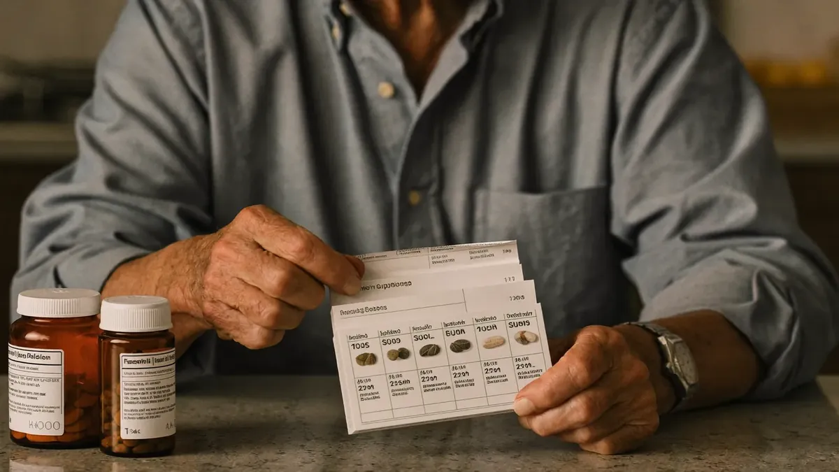 An older man organizing his weekly prescriptions