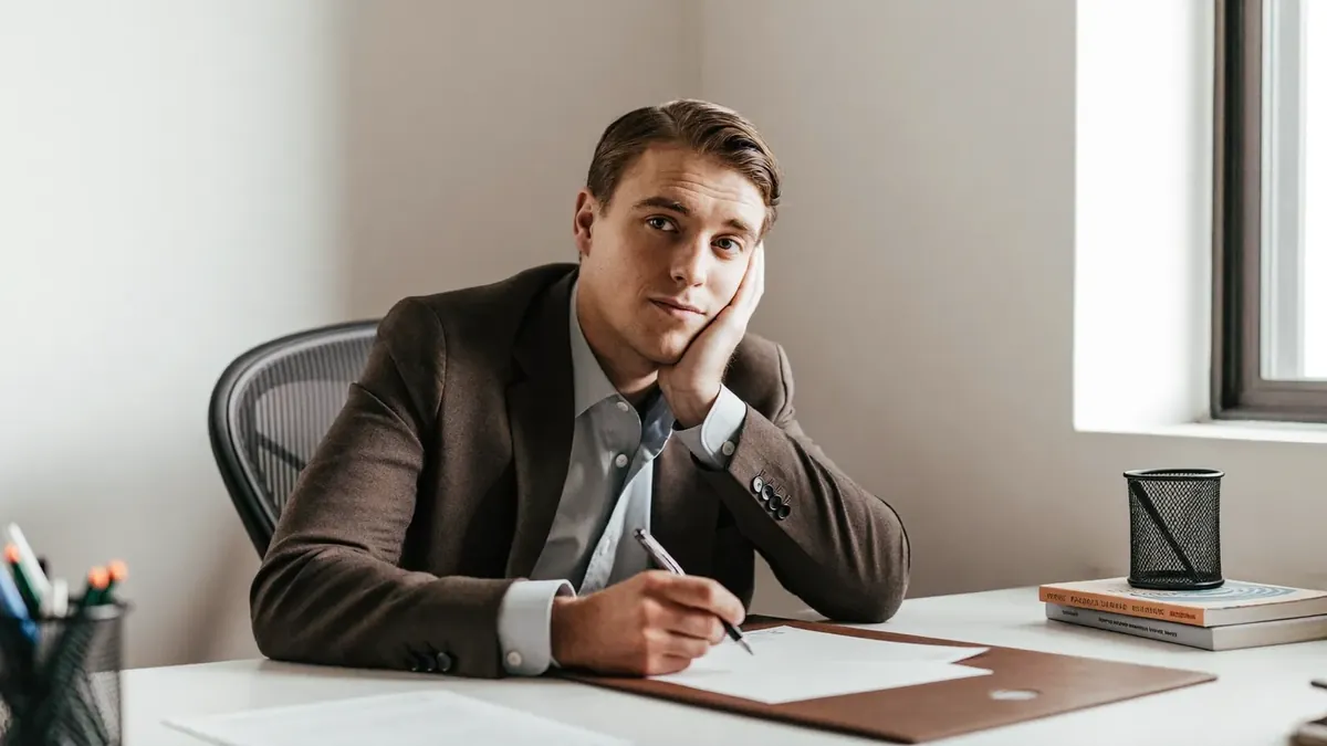 An HR manager at a small Colorado business reviewing plan rules at her desk