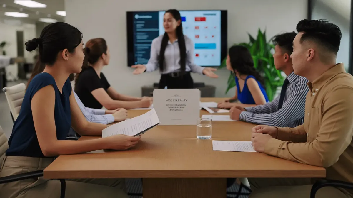 A small Colorado business team gathered around a conference table while an insurance advisor presents benefits options