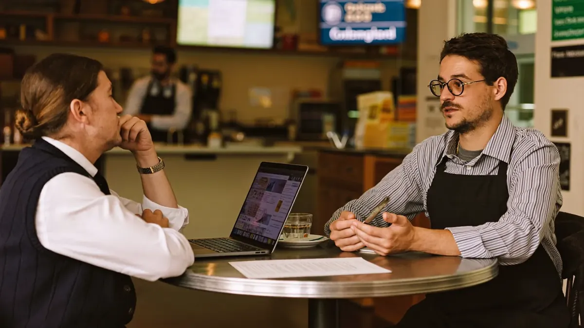 A small Colorado business team gathered around a conference table while an insurance advisor presents benefits options